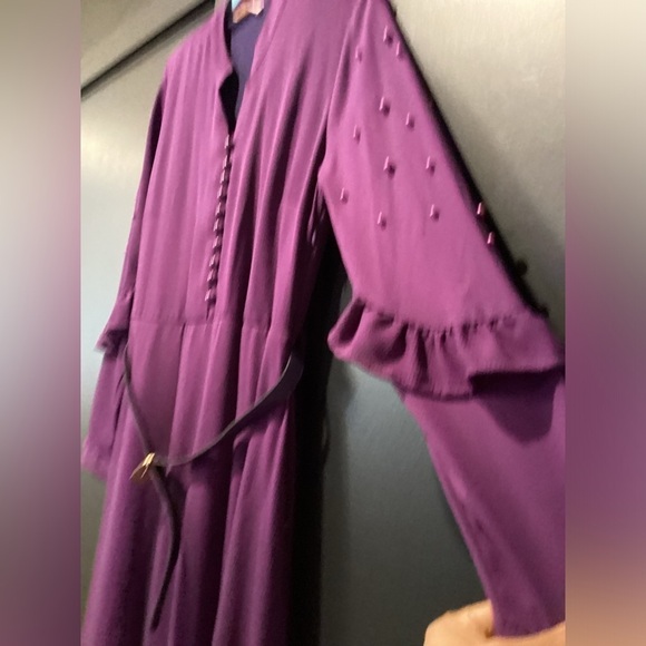 Vintage Porto Long Peplum Victorian Maxi Embellished Ruffle Dress Italian 44 M - Picture 2 of 16